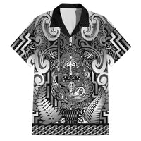 Custom New Zealand Taiaha Maori Family Matching Long Sleeve Bodycon Dress and Hawaiian Shirt Kiwikiwi Minimalist Silver Fern Tukutuku Motif LT9 Dad's Shirt - Short Sleeve White - Polynesian Pride