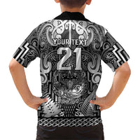 Custom New Zealand Taiaha Maori Family Matching Off Shoulder Maxi Dress and Hawaiian Shirt Kiwikiwi Minimalist Silver Fern Tukutuku Motif LT9 - Polynesian Pride