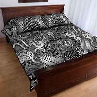 New Zealand Taiaha Maori Quilt Bed Set Kiwikiwi Minimalist Silver Fern Tukutuku Motif
