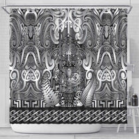 New Zealand Taiaha Maori Shower Curtain Kiwikiwi Minimalist Silver Fern Tukutuku Motif LT9 - Polynesian Pride