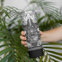 Custom New Zealand Taiaha Maori Skinny Tumbler Kiwikiwi Minimalist Silver Fern Tukutuku Motif LT9 - Polynesian Pride
