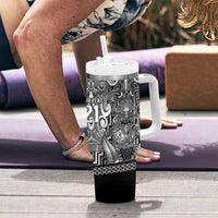 Custom New Zealand Taiaha Maori Tumbler With Handle Kiwikiwi Minimalist Silver Fern Tukutuku Motif LT9 - Polynesian Pride