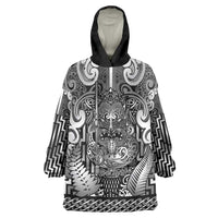 Custom New Zealand Taiaha Maori Wearable Blanket Hoodie Kiwikiwi Minimalist Silver Fern Tukutuku Motif LT9 One Size White - Polynesian Pride