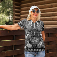 Custom New Zealand Taiaha Maori Women Polo Shirt Kiwikiwi Minimalist Silver Fern Tukutuku Motif