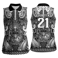 Custom New Zealand Taiaha Maori Women Sleeveless Polo Shirt Kiwikiwi Minimalist Silver Fern Tukutuku Motif