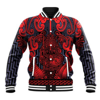Custom New Zealand Taiaha Maori Baseball Jacket Whero Minimalist Silver Fern Tukutuku Motif