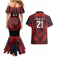 Custom New Zealand Taiaha Maori Couples Matching Mermaid Dress and Hawaiian Shirt Whero Minimalist Silver Fern Tukutuku Motif LT9 - Polynesian Pride