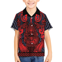 Custom New Zealand Taiaha Maori Family Matching Mermaid Dress and Hawaiian Shirt Whero Minimalist Silver Fern Tukutuku Motif LT9 Son's Shirt Red - Polynesian Pride