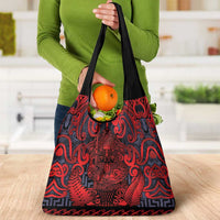 New Zealand Taiaha Maori Grocery Bag Whero Minimalist Silver Fern Tukutuku Motif LT9 - Polynesian Pride
