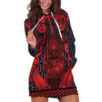 Custom New Zealand Taiaha Maori Hoodie Dress Whero Minimalist Silver Fern Tukutuku Motif LT9 Red - Polynesian Pride