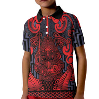 Custom New Zealand Taiaha Maori Kid Polo Shirt Whero Minimalist Silver Fern Tukutuku Motif LT9 Kid Red - Polynesian Pride