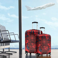 New Zealand Taiaha Maori Luggage Cover Whero Minimalist Silver Fern Tukutuku Motif LT9 - Polynesian Pride
