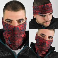 New Zealand Taiaha Maori Neck Gaiter Whero Minimalist Silver Fern Tukutuku Motif LT9 - Polynesian Pride