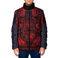 Custom New Zealand Taiaha Maori Padded Jacket Whero Minimalist Silver Fern Tukutuku Motif