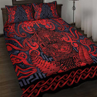 New Zealand Taiaha Maori Quilt Bed Set Whero Minimalist Silver Fern Tukutuku Motif