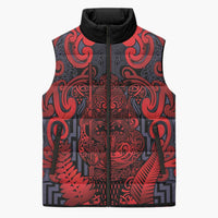 Custom New Zealand Taiaha Maori Sleeveless Puffer Jacket Whero Minimalist Silver Fern Tukutuku Motif