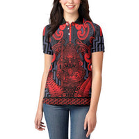 Custom New Zealand Taiaha Maori Women Polo Shirt Whero Minimalist Silver Fern Tukutuku Motif