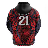 Custom New Zealand Taiaha Maori Zip Hoodie Whero Minimalist Silver Fern Tukutuku Motif LT9 - Polynesian Pride