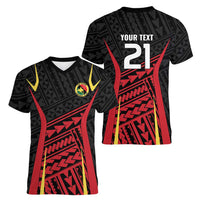 Custom Oceania Football Papua New Guinea Women V-Neck T-Shirt Polynesian Tribal Pattern