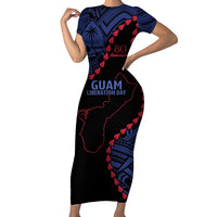 Personalized Guam 80th Anniversary Liberation Day Short Sleeve Bodycon Dress Guahan Basic Seal LT9 Long Dress Black - Polynesian Pride