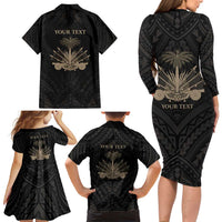 Personalized Haiti First Black Republic Family Matching Long Sleeve Bodycon Dress and Hawaiian Shirt Negre Marron With Map And Flag