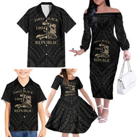 Personalized Haiti First Black Republic Family Matching Off The Shoulder Long Sleeve Dress and Hawaiian Shirt Negre Marron With Map And Flag