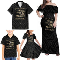 Personalized Haiti First Black Republic Family Matching Off Shoulder Maxi Dress and Hawaiian Shirt Negre Marron With Map And Flag