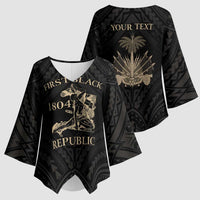 Personalized Haiti First Black Republic Kimono Sleeve Blouse Negre Marron With Map And Flag - Polynesian Pride