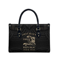 Personalized Haiti First Black Republic Leather Bag Negre Marron With Map And Flag - Polynesian Pride