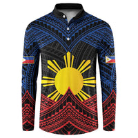 Personalized Philippines Button Sweatshirt Polynesian Tribal Tattoo with Filipino Flag Motif