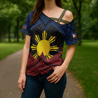 Personalized Philippines Cross Shoulder Shirt Polynesian Tribal Tattoo with Filipino Flag Motif - Polynesian Pride