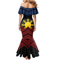 Personalized Philippines Family Matching Mermaid Dress and Hawaiian Shirt Polynesian Tribal Tattoo with Filipino Flag Motif
