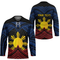 Personalized Philippines Hockey Jersey Polynesian Tribal Tattoo with Filipino Flag Motif - Polynesian Pride