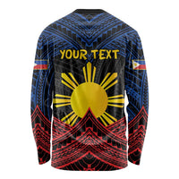 Personalized Philippines Long Sleeve Shirt Polynesian Tribal Tattoo with Filipino Flag Motif