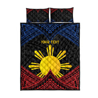 Personalized Philippines Quilt Bed Set Polynesian Tribal Tattoo with Filipino Flag Motif