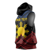 Personalized Philippines Sleeveless Hoodie Polynesian Tribal Tattoo with Filipino Flag Motif - Polynesian Pride