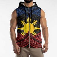 Personalized Philippines Sleeveless Zip Hoodie Polynesian Tribal Tattoo with Filipino Flag Motif LT9 - Polynesian Pride
