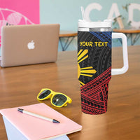 Personalized Philippines Tumbler With Handle Polynesian Tribal Tattoo with Filipino Flag Motif