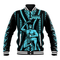 Aotearoa Father's Day Gift For Dad Baseball Jacket Aroha Ahau Ki A Koe Papa - Aqua Maori Style Pattern LT9 Unisex Aqua - Polynesian Pride
