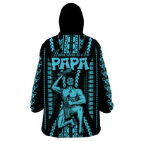 Aotearoa Father's Day Gift For Dad Wearable Blanket Hoodie Aroha Ahau Ki A Koe Papa - Aqua Maori Style Pattern LT9 - Polynesian Pride