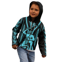 Personalised Aotearoa Father's Day Gift For Dad Kid Hoodie Aroha Ahau Ki A Koe Papa - Aqua Maori Style Pattern LT9 - Polynesian Pride