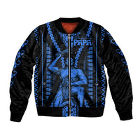 Aotearoa Father's Day Gift For Dad Sleeve Zip Bomber Jacket Aroha Ahau Ki A Koe Papa - Blue Maori Style Pattern LT9 Unisex Blue - Polynesian Pride