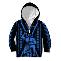 Personalised Aotearoa Father's Day Gift For Dad Kid Hoodie Aroha Ahau Ki A Koe Papa - Blue Maori Style Pattern LT9 Zip Hoodie Blue - Polynesian Pride