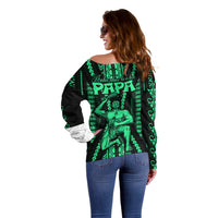 Maori Fathers Day New Zealand Off Shoulder Sweater Aroha Ahau Ki A Koe Papa - Green LT9 - Polynesian Pride