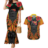 Personalised Papua New Guinea Remembrance Day Couples Matching Mermaid Dress and Hawaiian Shirt