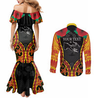 Personalised Papua New Guinea Remembrance Day Couples Matching Mermaid Dress and Long Sleeve Button Shirt