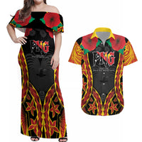 Personalised Papua New Guinea Remembrance Day Couples Matching Off Shoulder Maxi Dress and Hawaiian Shirt LT9 Red - Polynesian Pride