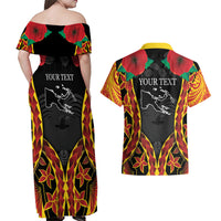 Personalised Papua New Guinea Remembrance Day Couples Matching Off Shoulder Maxi Dress and Hawaiian Shirt LT9 - Polynesian Pride