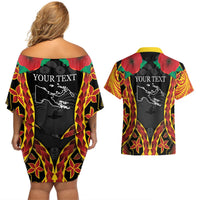 Personalised Papua New Guinea Remembrance Day Couples Matching Off Shoulder Short Dress and Hawaiian Shirt LT9 - Polynesian Pride
