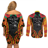 Personalised Papua New Guinea Remembrance Day Couples Matching Off Shoulder Short Dress and Long Sleeve Button Shirt